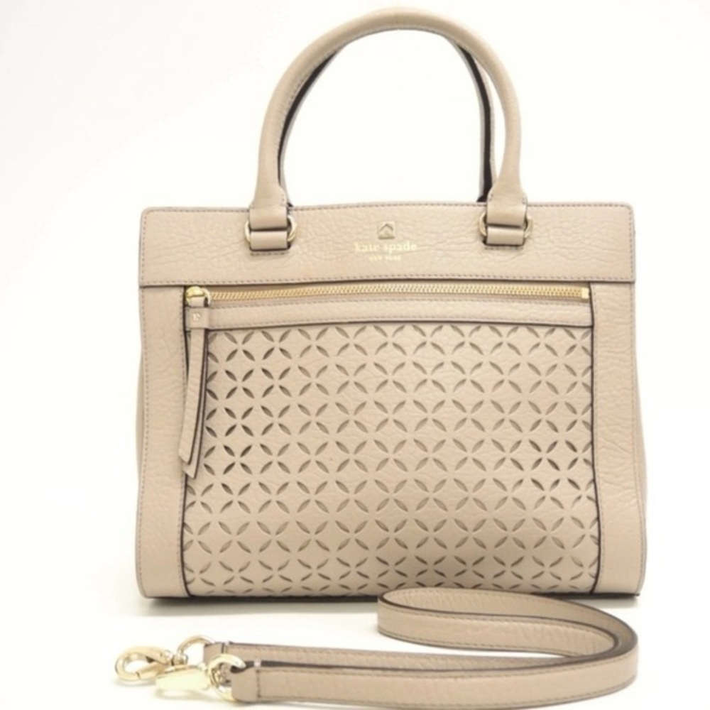 KATE SPADE NEW YORK PERRI LANE MEDIUM SATCHEL IN TAUPE COLOR IN PEBBLE LEATHER